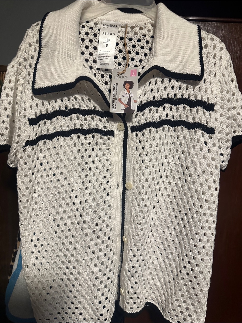 Serra Black and White Crochet Short-Sleeve Cardigan